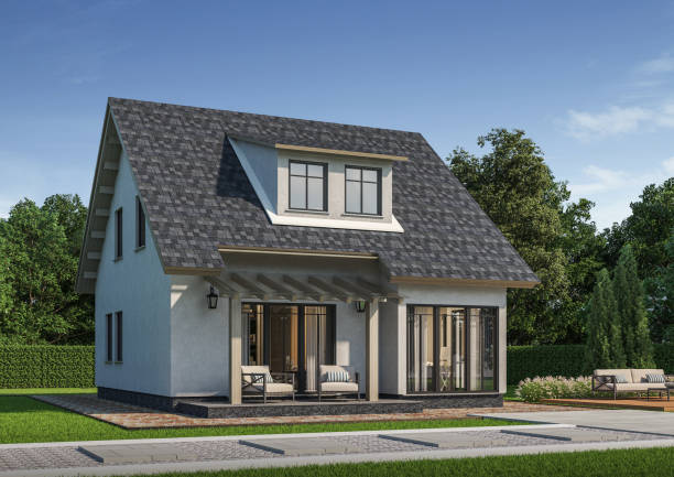 istock American house style exterior daylight with lawn grass.3d rendering 2163497663