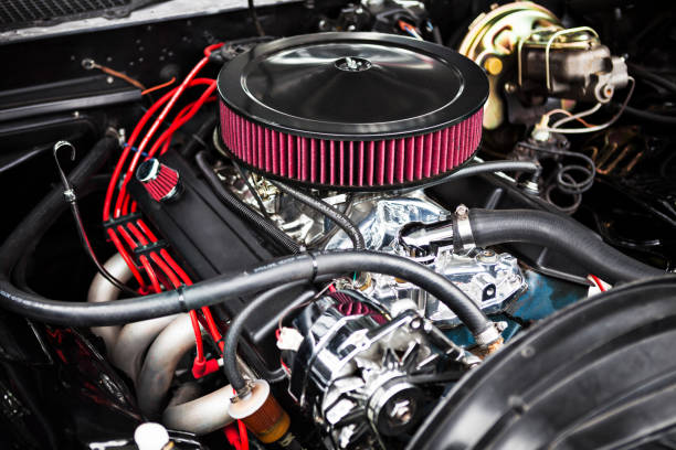 Homestead, Pennsylvania, USA July 19, 2022 The engine compartment and motor of a blue Dodge Charger at the Homestead Waterfront  car show associated with the Pittsburgh Grand Prix