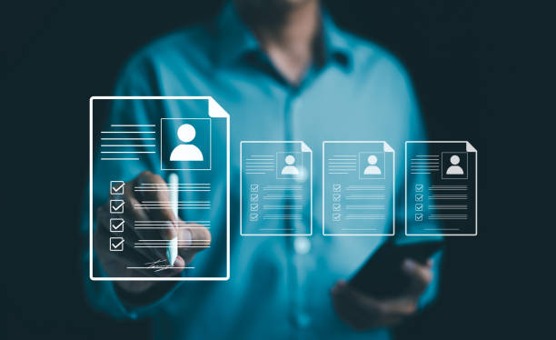 istock HR, Human resource concept. businessman signing an e-document online employee evaluation form for employee recruitment or pass job assessment test. Recruit employees and job interview. resume document 2163506579