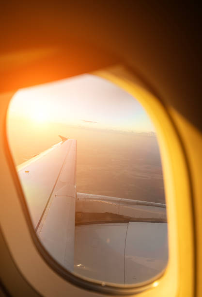 istock Wing of an airplane, view from window. 2163517265