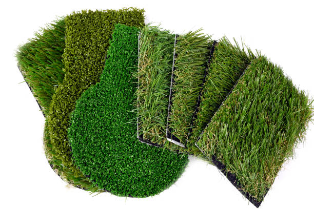 istock Close up of the artificial grass turf samples isolated on white 2163521251