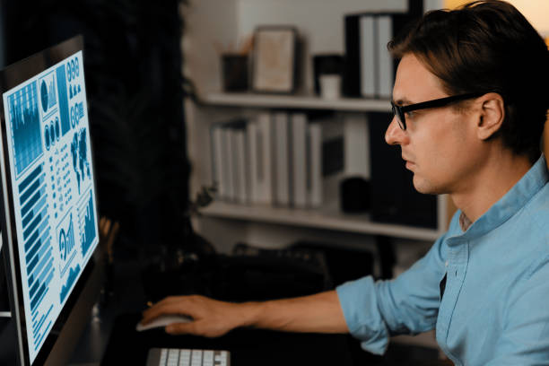 istock Smart businessman analyzing business paragraph marketing analysis. Pecuniary. 2163528051