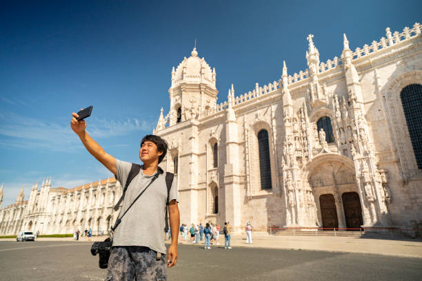 istock Japanese man taking a selfie at Jeronimos Monastery 2163533851