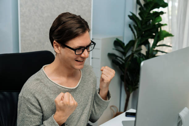 istock Smart business trader successful highest profit with back side. Pecuniary. 2163535137