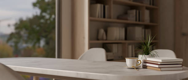 istock A space for displaying products on a white marble tabletop in a contemporary room. 2163537561