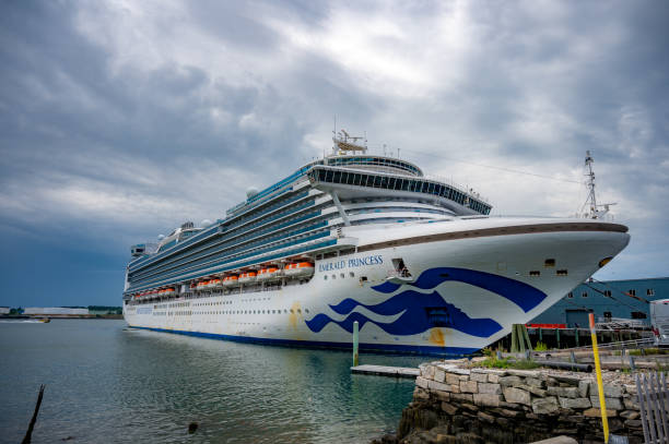 Huhe Emerald Princess cruise ship at the pier of  Portland during summer day