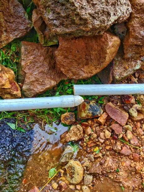 istock The water pipe broke due to being hit by a rock 2163541884