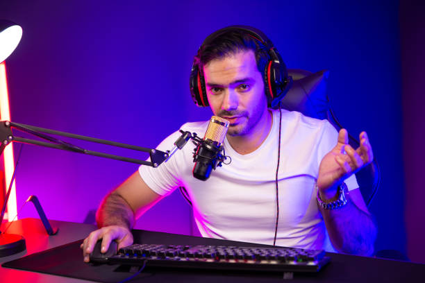 istock Smart streamer talking with team member players using headset and mic. Surmise. 2163544680