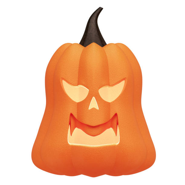 Halloween pumpkin, Orange pumpkin carved 3D character, cut out, isolated on white background, clipping path, elements for Halloween holiday, Thanksgiving Day, jack o'lantern concept 3d illustration