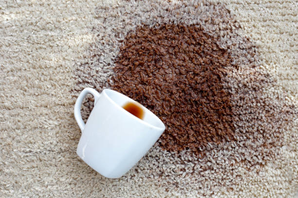 istock Coffee spilled on carpet, Coffee stain 2163545346