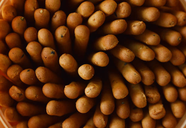 Close up top view of Korean sesame stick biscuits
