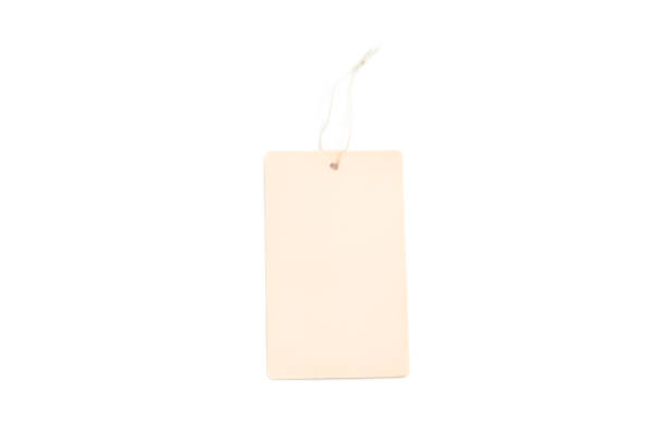 istock Paper price tag with string isolated on white background, Beige square paper label 2163549071