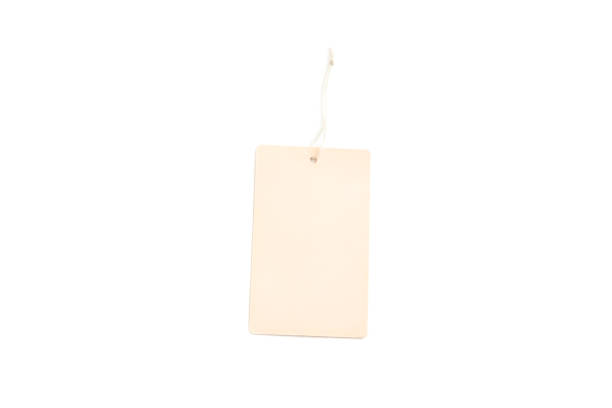 istock Paper price tag with string isolated on white background, Beige square paper label 2163549072