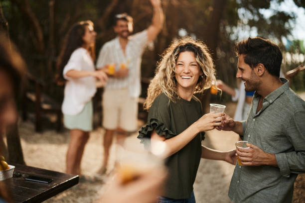 istock Happy couple having fun during spring party in nature. 2163549930