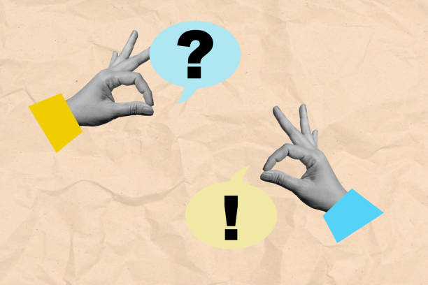 istock Two hands are holding up with one hand pointing to a question mark 2163551606