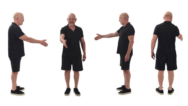 istock various poses of a same man shaking hands with an imaginary person on white background 2163553448