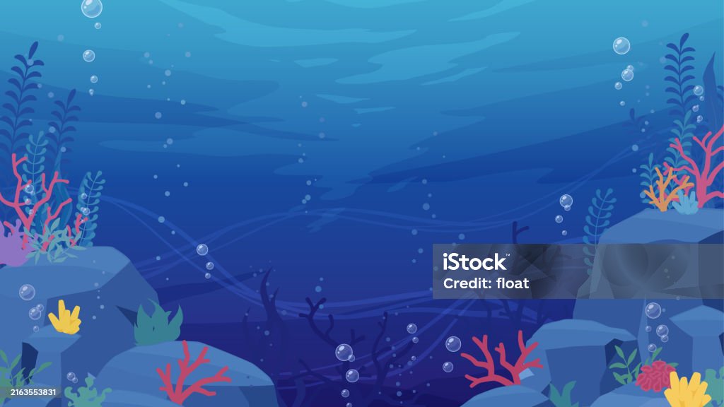 coral reef Deep sea background illustration with rocks and coral_16:9 Undersea stock vector coral reef Deep sea background illustration with rocks and coral_16:9 Undersea stock vector