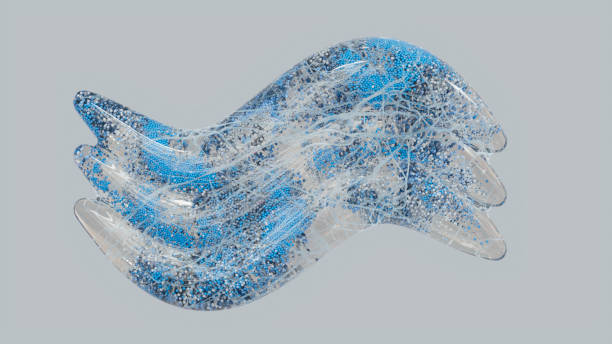 istock Blue Colored Particles Inside transparent Wave, Innovation, AI, Water supply system 2163553839
