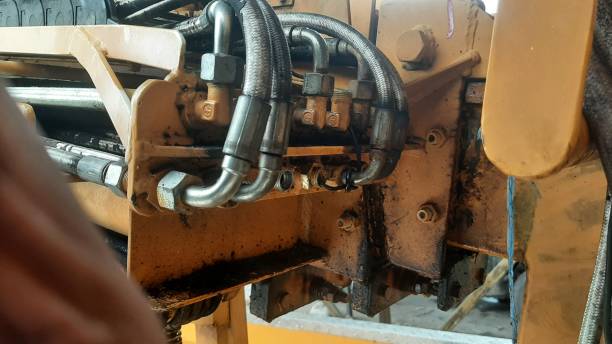 istock Hydraulics hose systems of a sky worker truck or mobile crane 2163554171