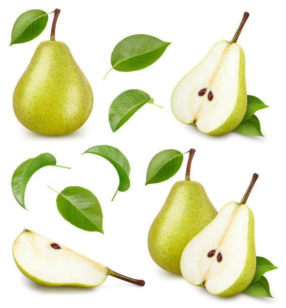 istock Set of pears with leaves 2163557958