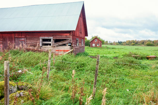 istock Old red barn in a rural landscape at autumn 2163559631
