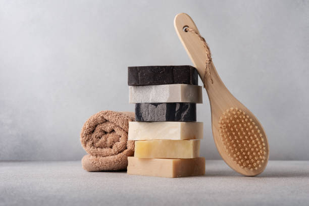 istock Handcraft organic soap bars and cotton towel. 2163569112
