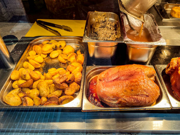 Serving roasted grilled and cooked pork at york england