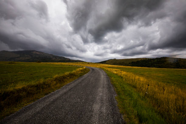 Sunset and dramatic clouds in Cerdanya, Pyrenees, Spain.