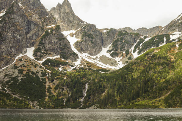istock Mountain lake among high mountains, waterfall ,spring 2163581935