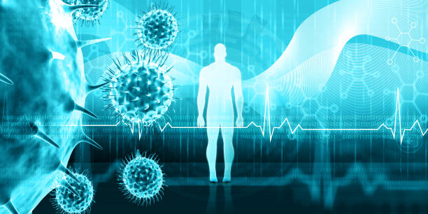 istock Virus and human body on medical background 2163582549
