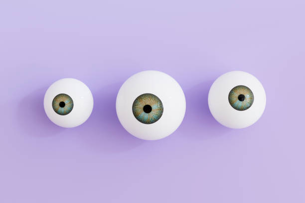 Eyeballs, eye iris on lilac background. Digitally generated image. 3d render.