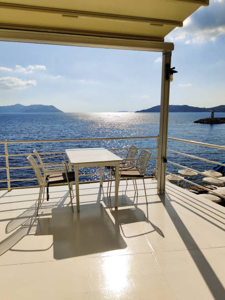 istock beautiful interior of a restaurant on the seashore 2163589378