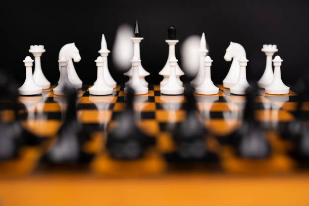 istock beautiful playing chess on the chessboard before the game 2163591423