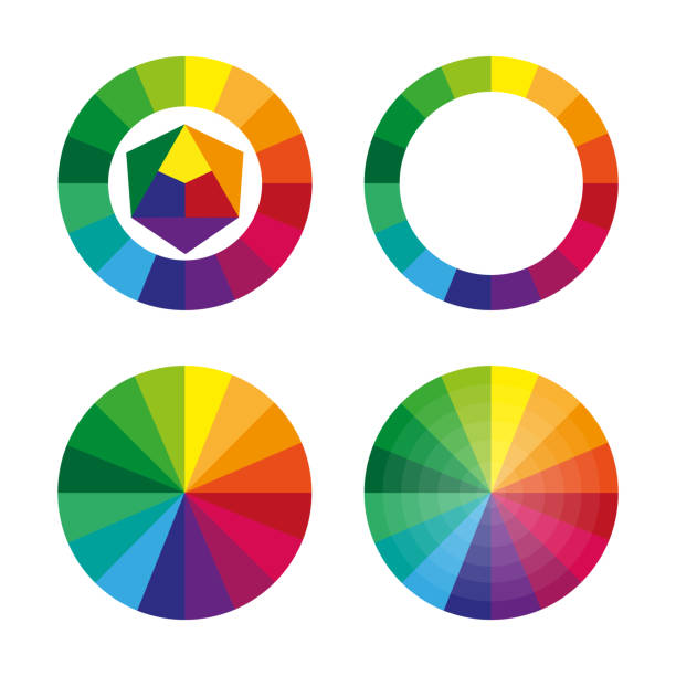 istock Color wheel set. Gradient spectrum circles. Vibrant hues diagrams. Rainbow vector illustrations. 2163593409