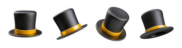 istock Collection of realistic 3D wizard hats with gold stripes 2163594292