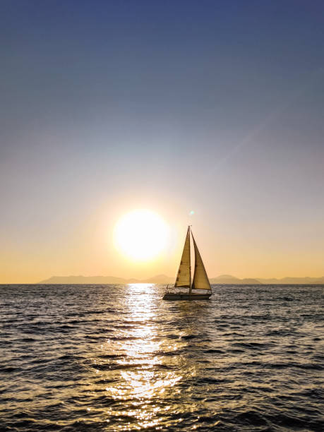 istock a beautiful ship is sailing in the blue sea 2163597767