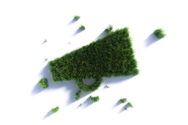 istock Environmental Issues And Sustainability Concept-  Megaphone Made of Green Grass On White Background 2163602362