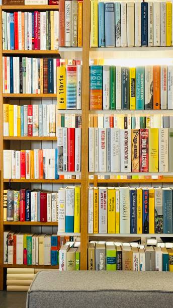istock Bookshelves in a library, flooded with light 2163606730