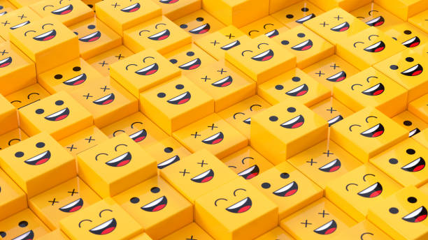 Happy Emoticon with Pictogram Teamwork People - Colored Background - 3D Rendering