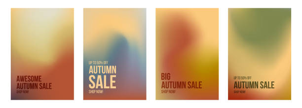 herbstschlussverkauf werbung. set von verkaufsrückwänden für die herbstsaison mit lebendigen farbverläufen. - autumn stock-grafiken, -clipart, -cartoons und -symbole
