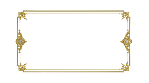 Decorative golden vintage frames, Golden baroque frame on white background.