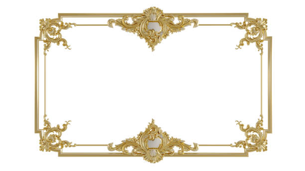 istock Decorative golden vintage frames, Golden baroque frame on white background. 2163619873