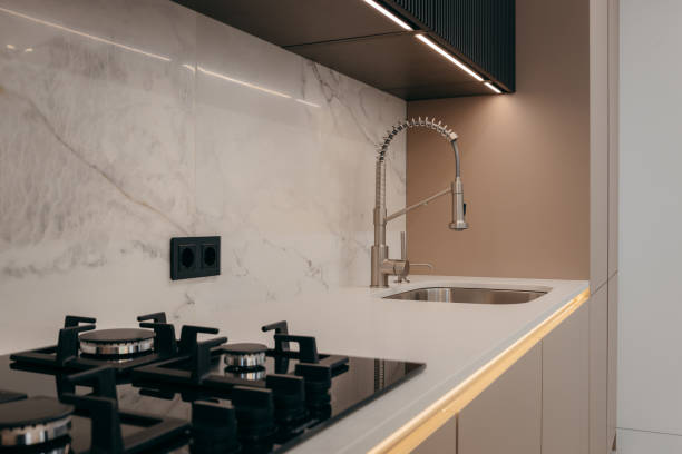 istock Modern kitchen water tapclose up 2163634858