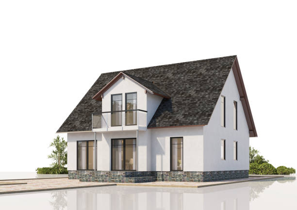Architecture 3d rendering illustration of modern  house on white background