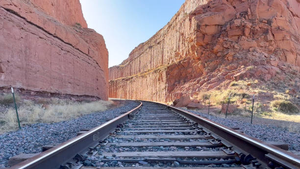 istock Empty Railway Track Cutting Through a Red Rock Canyon Near Moab, Utah 2163641503