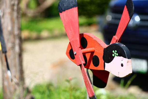 garden windmill in the shape of a ladybug