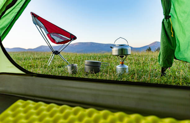 istock Camping high in the mountains with mountain views. 2163643874