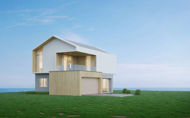 istock Nordic house exterior on the grass and blue sky.3d rendering 2163652537