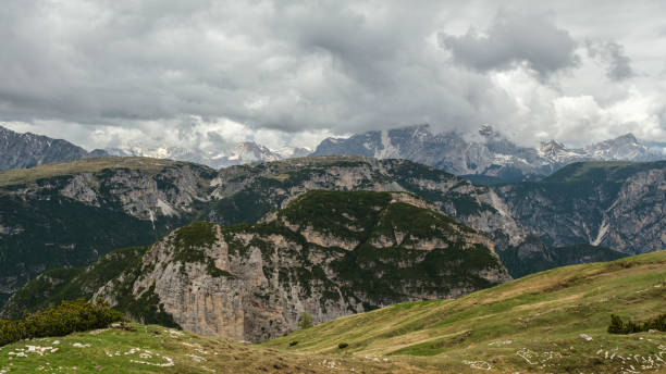 istock Snowy June Hike on Tre Cime Circuit with Dolomite Views 2163653354
