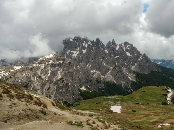 istock Tre Cime Circuit: Snowy June Trails with Dolomite Peaks 2163653463